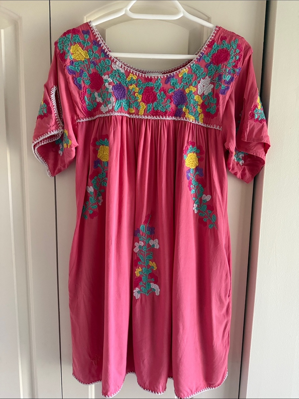 J. Marie Embroidered Pink Floral Tunic Dress